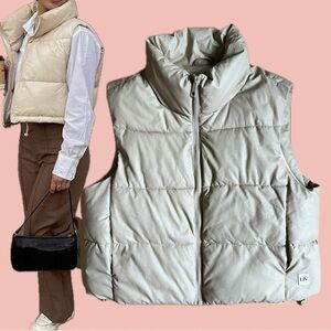 Beige Puffer Vest – LIVOM Vegan Leather, Size M